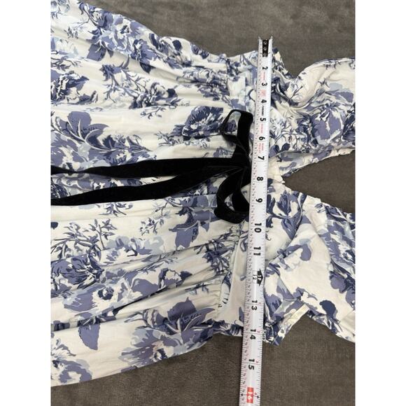 O.P.T Blue Floral Ruffle Mini Dress Cotton Lined Deep V Bow Detail Size XS - Picture 7 of 10